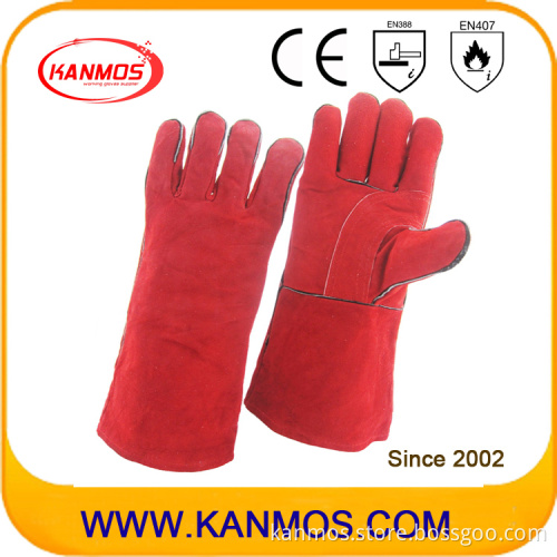 Red Cowhide Split Leather Welding Industrial Safety Work Gloves (11104)